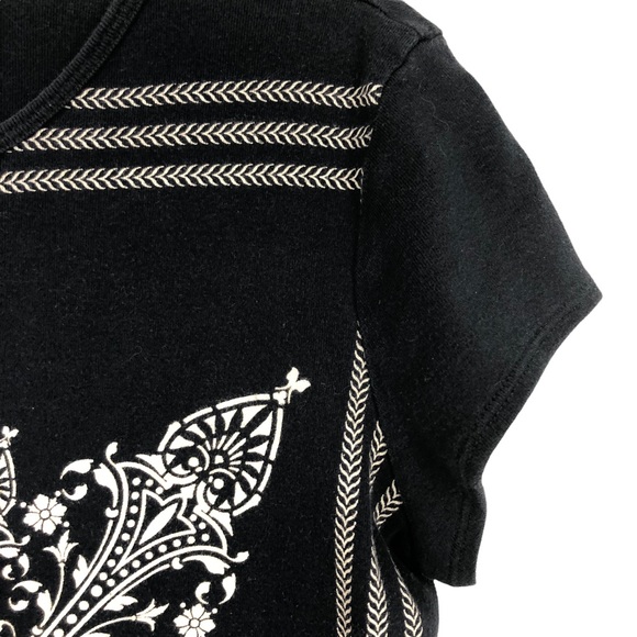 VTG Blue Canyon Handkerchief Style Top SZ L Navy Blue, Cap Sleeves, Rhinestones - Picture 4 of 8